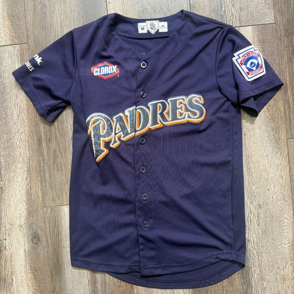 Vintage San Diego Padres Jersey Kids Youth Size Medium Navy Blue 90's Logo Rare - Picture 1 of 9